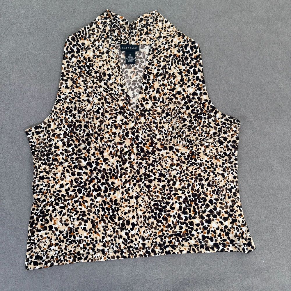 Rafaella Women's Blouse/Top/Sleeveless Shell-Brown/Black Animal Print/V-Neck- XL